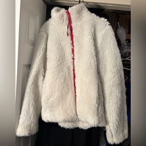 Tommy Hilfiger Sherpa Fleece Jacket – White w/ Signature Red Zip • Women’s L
